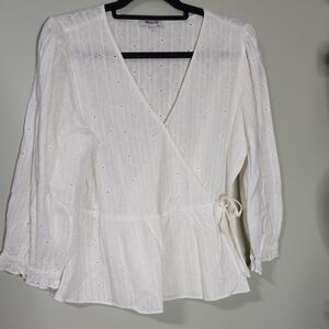Madewell White Eyelet Wrap Blouse